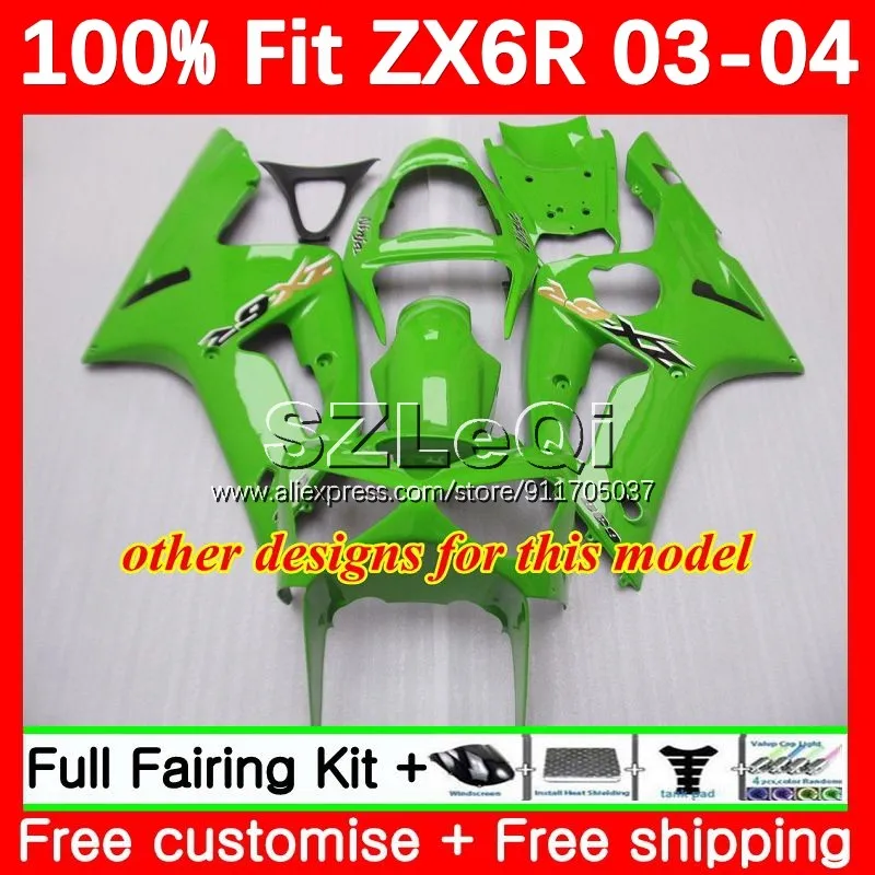 Корпус + наклейка для KAWASAKI NINJA ZX 6R 636 6 R ZX636 ZX6R 03 04 10No.23 ZX-636 зеленый черный 600 куб. См 2003