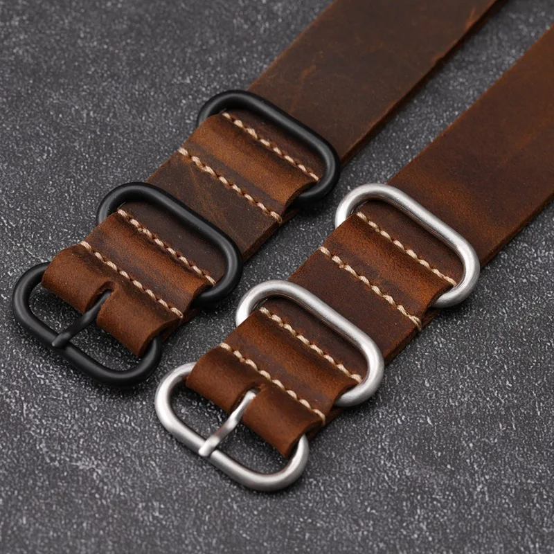 Top Layer Cowhide Retro Handmade Crazy Horse Leather High Quality Watch Band 18mm 20mm 22mm 24mm 26mm Black Brown Green Strap images - 6