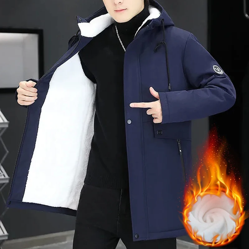 Плащ мужской зимний с бархатной подкладкой парка ветровка дождевик Повседневная