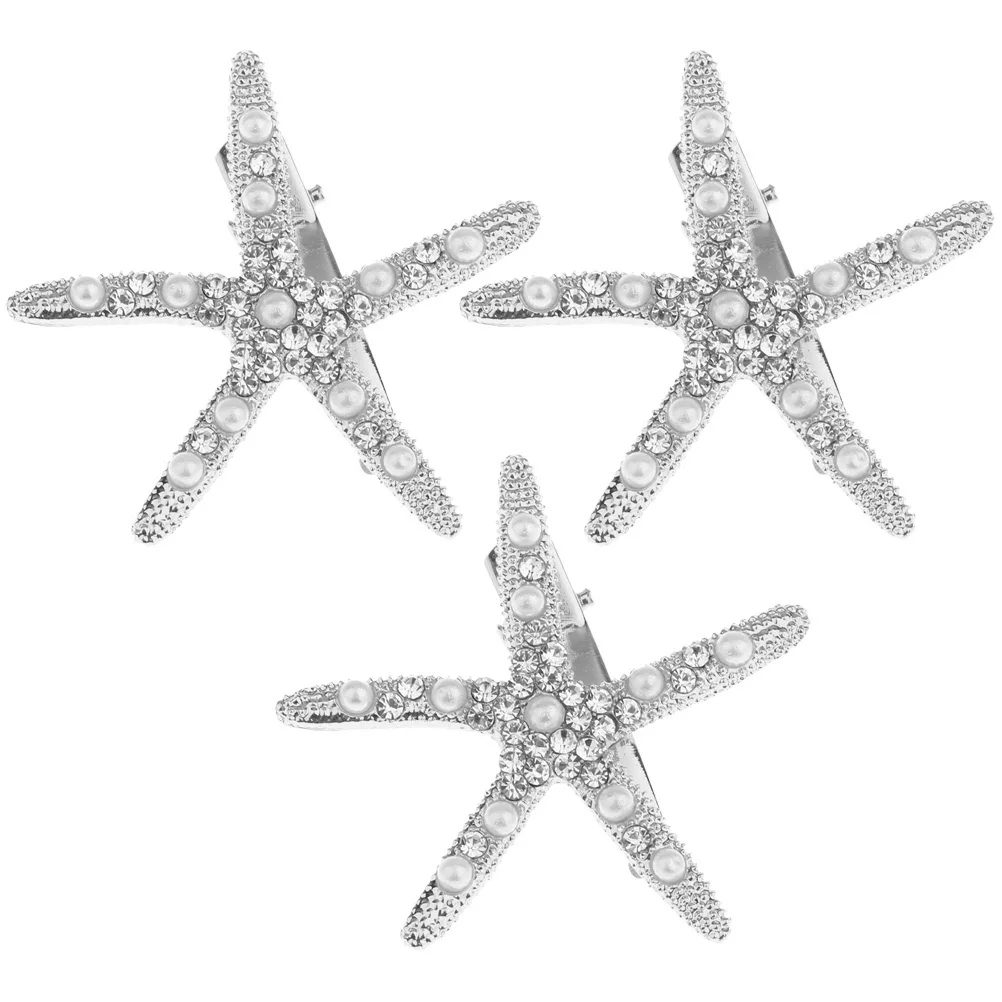 

3 Pcs Starfish Hairpin Pins Headpiece Rhinestone Bride Accessories Barrettes Women Wedding Brides Girls Flower