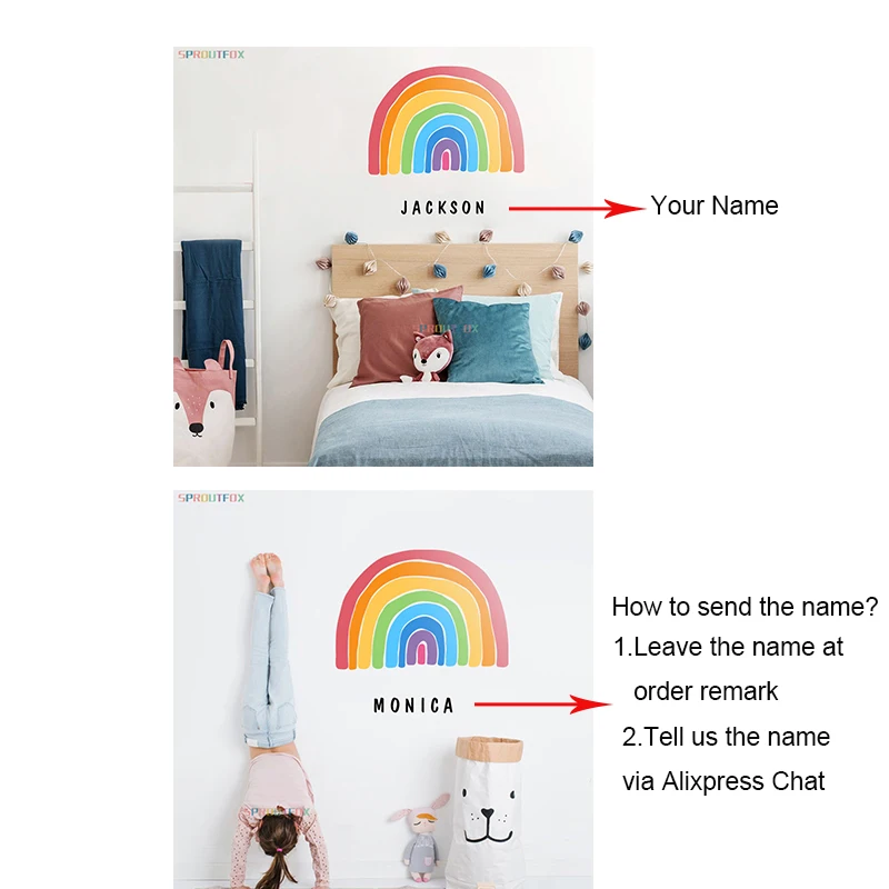 Красочные большие радужные пользовательские наклейки Nusery с именем ребенка
