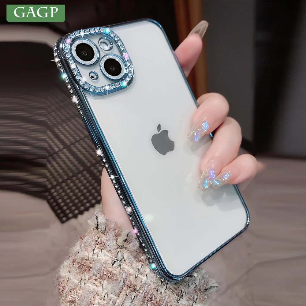 

Роскошный блестящий чехол со стразами для телефона iPhone 12 13 14 11 Pro Max, блестящий прозрачный защитный чехол для камеры для iPhone Xs Max X Xr 7 8Plus