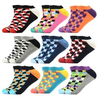 cotton ankle socks men short summer business colorful happy novelty funny geometric plaid striped grid low cut boat socks casual