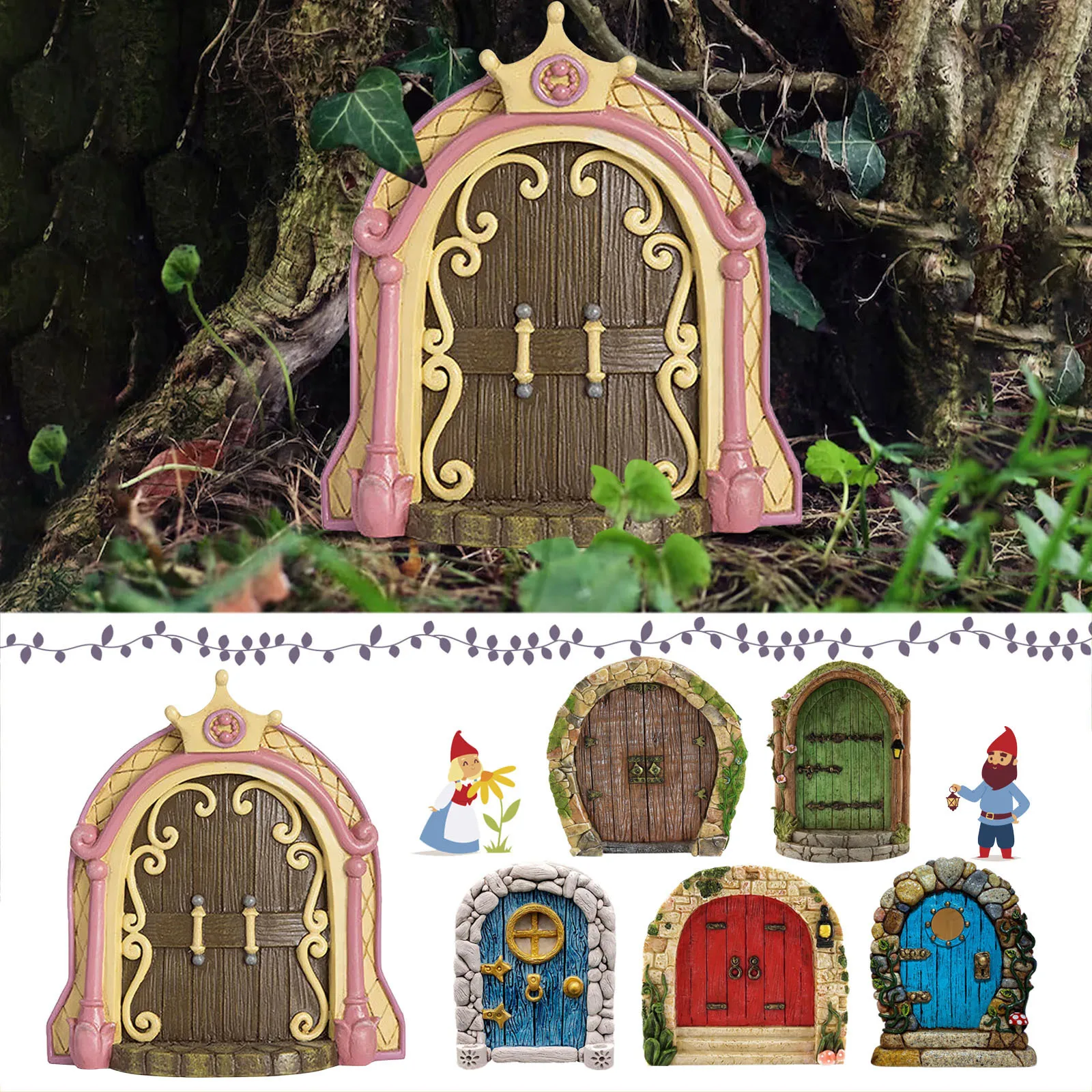 

Miniature Fairy Gnome Door Figurines Elf Home for Yard Art Garden Tree Sculpture Statues Decor Outdoor Decor Fairy Gardens Doors