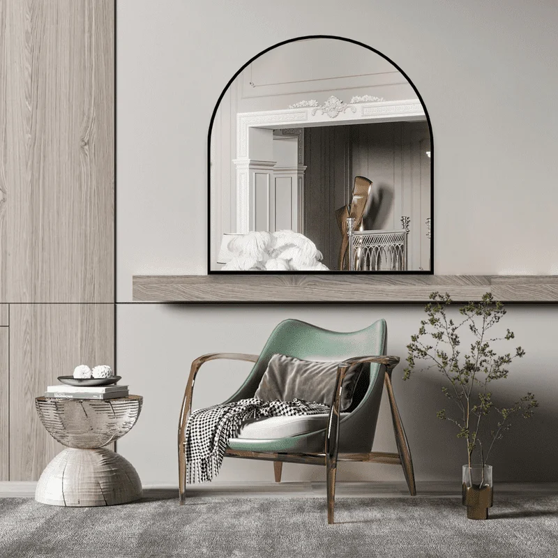 

Mirror 33.5" x 31.5" Bathroom Mirror Black Arch Wall Mirror Modern Fireplace Mantel Mirror
