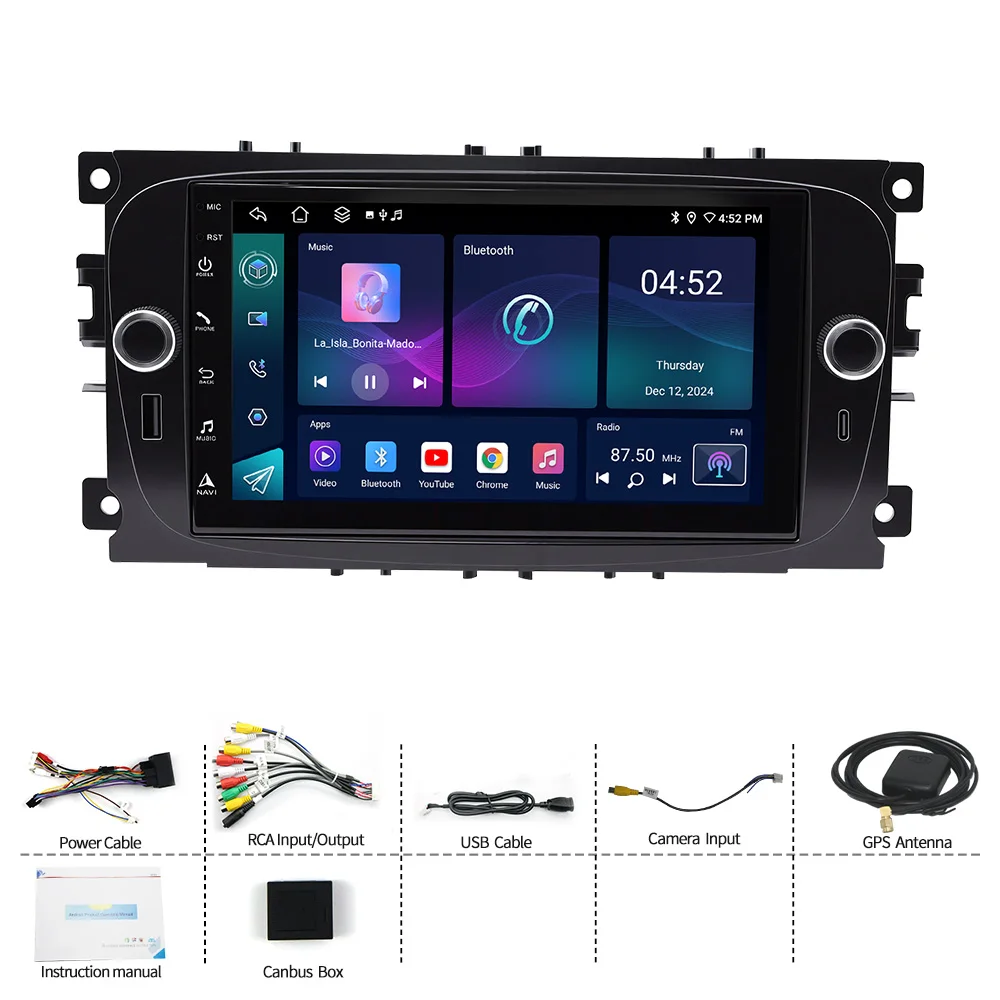 Фото 7-дюймовая автомобильная магнитола Android Type-C для Ford Focus 2005-2013 с беспроводным CarPlay, Android Auto, GPS-навигацией, Bluetooth и управлением с руля №5