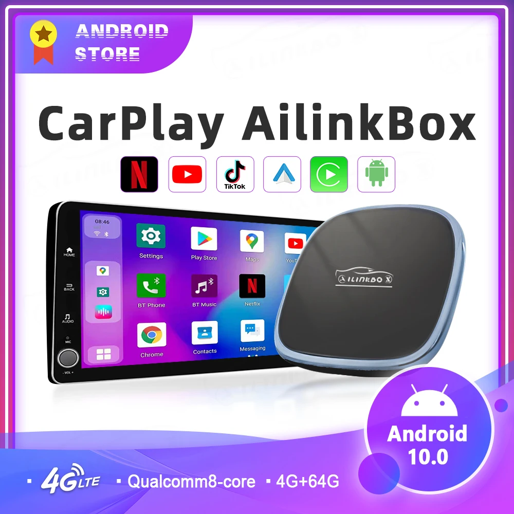 Netflix CarPlay Ai Box Беспроводная Автомобильная Android 10 0 ТВ-приставка Spotify UX999MAX для Ford Kia
