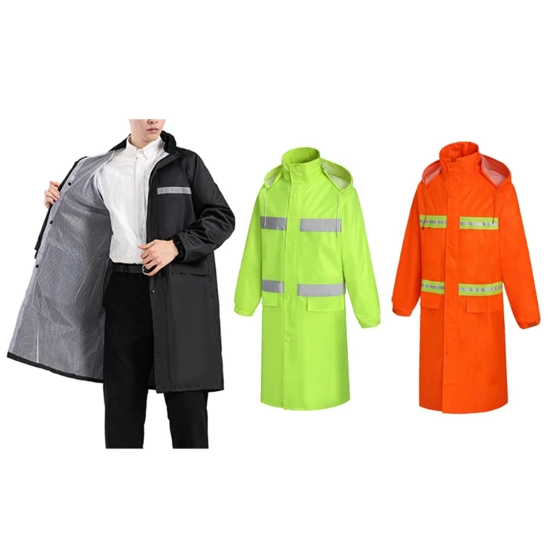 G92F High Visibility Long Rain Construction Waterproof Rain  Hooded Rain Coat