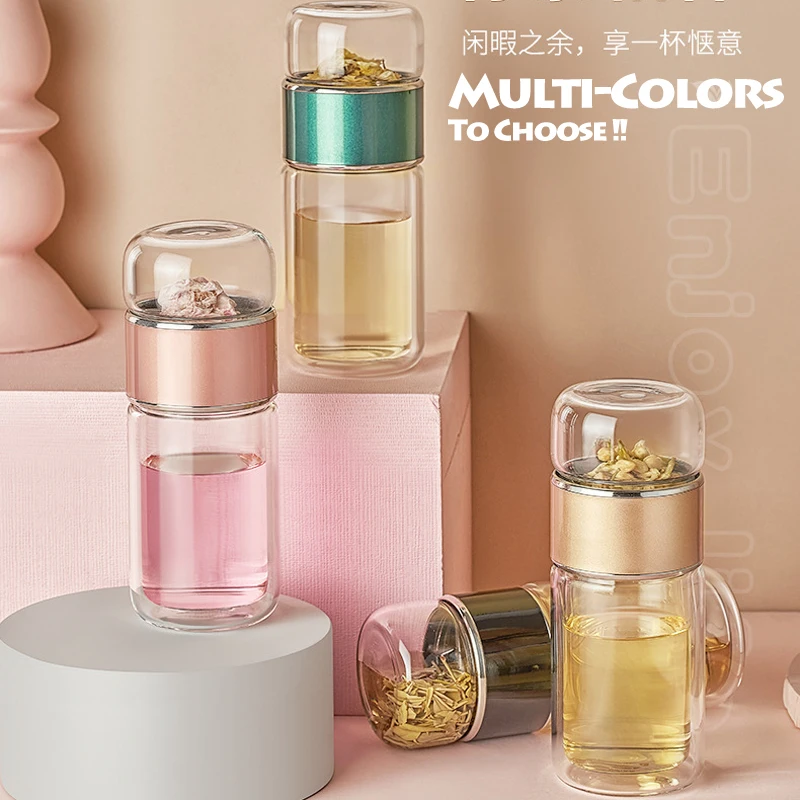 Insulated Tea Infuser Glass Bottles Canister Separation Double Wall Water Tumbler Portable Office Travel Home Applicances Gifts images - 6