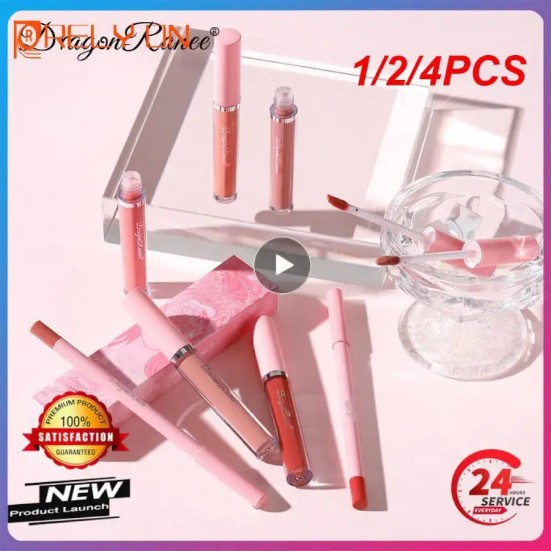 

1/2/4PCS Colors Lip Glaze With Lip Liner Pencil Makeup Lipstick Pencils Waterproof Lipliner No-stick Cup Lips Liner Women