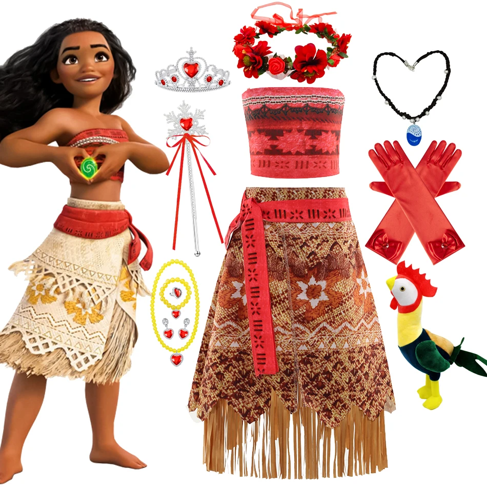 Disney Princess Moana Dress Up Party Cosplay Costume Little Girl Princess Fancy Halloween Clothes Children Vaiana Outfit 2-10T