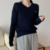 Winter Casual Women's Twist Pullover Knitted Sweater Solid V-Neck Long Sleeve Jumper Vintage Embroidered Top Fall 2022 2