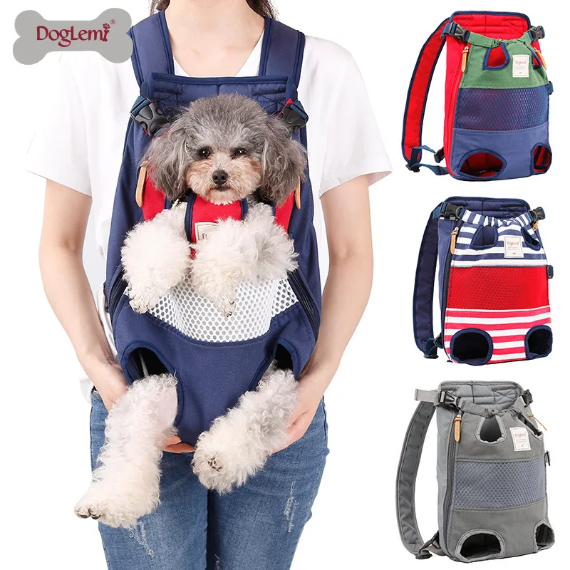 Outdoor pet backpack striped color matching puppy chest dog backpack travel breathable mesh cat bag dog bag