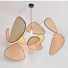 Wicker chandelier Living Room Studio Kitchen Wood Bamboo Lamp Shades chandeliers Creative Leaf Grid Rural Hand Made Rattan Lamp