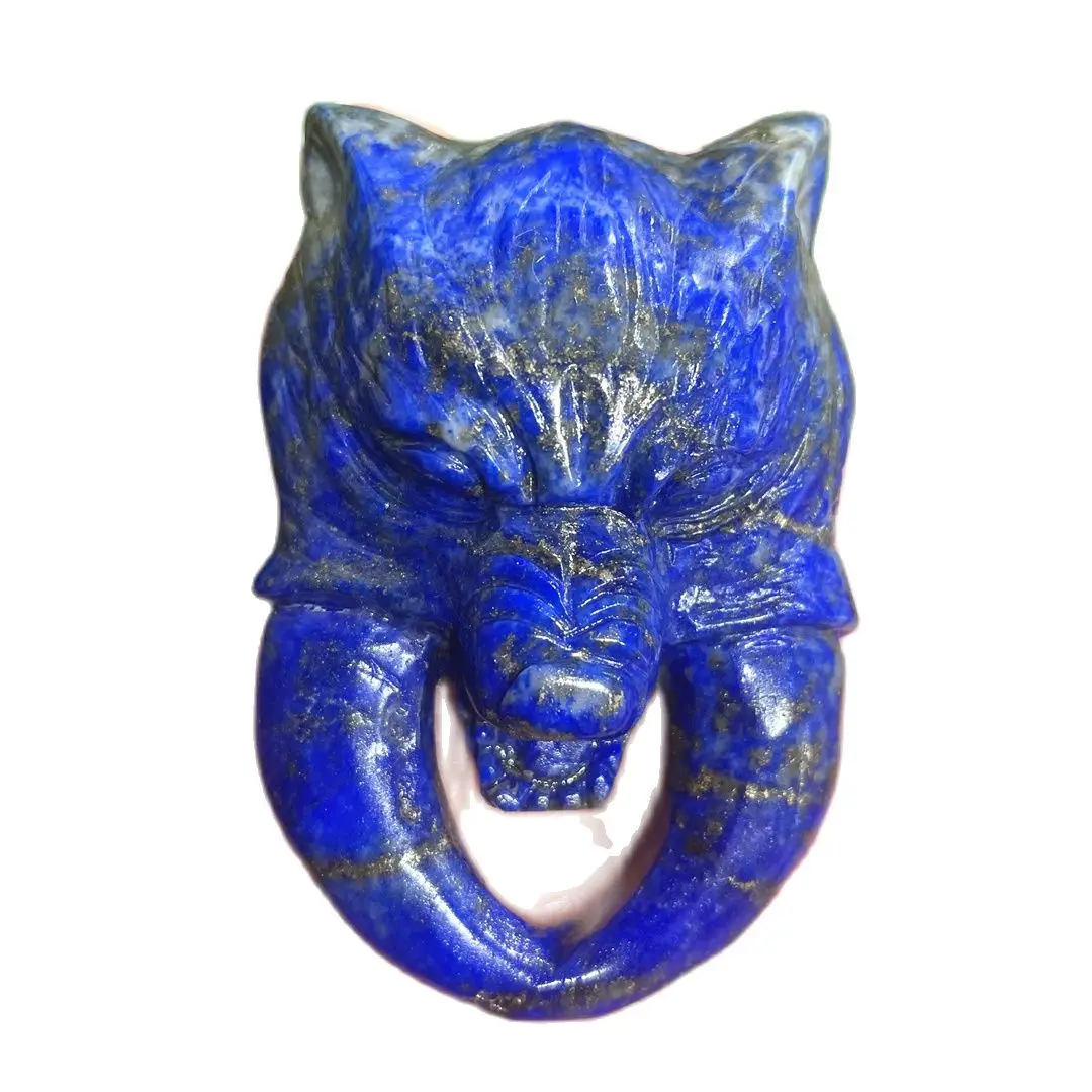 

Natural Lapis Lazuli Crystal Stone Carving Wolf Tooth Skull Ornament Teenage Love Rock Minerals Gemstones Decorative Witchcraft