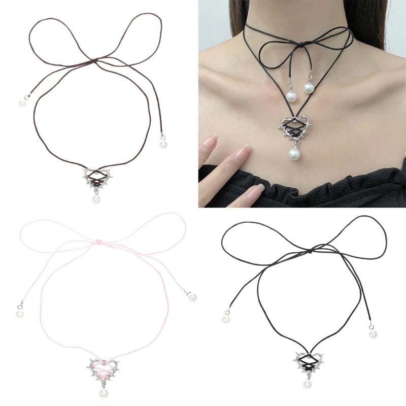 

Sweet Cool Thorn Heart Pendan Necklace Fashion Choker Simple Clavicle Chain DropShip