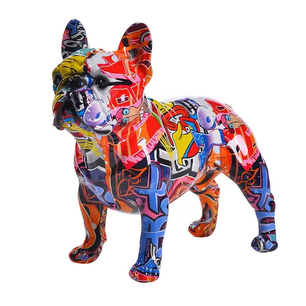 

Bulldog Statue Decorative Ornament Creativity Modern Resin Ornaments Crafts Graffiti Colorful Home Dog Decor Office V9X3