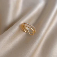 new korean fashion light luxury temperament double square student index finger ring party women jewelry ring 2022