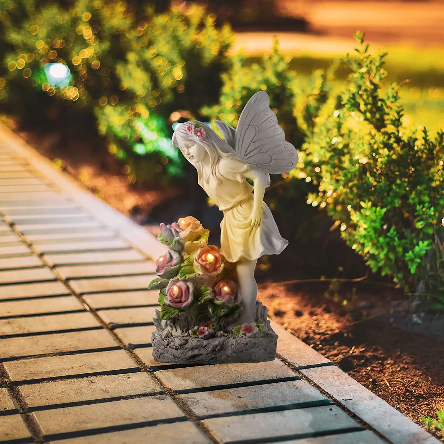 

Angel Garden Statue Solar Powered Resin Sculpture Outdoor Decor Wonderland Art Decoration for Patio Lawn Yard Porch Ornament