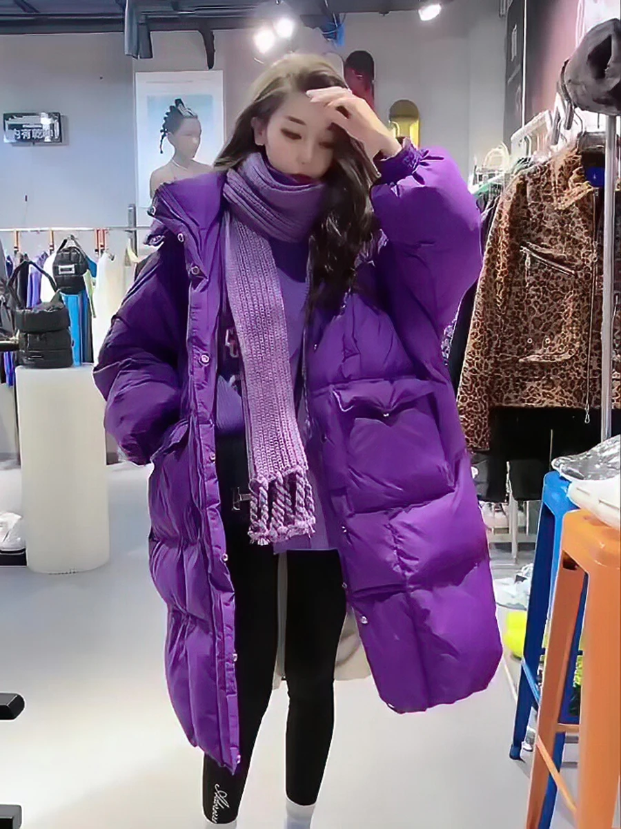 Европейские товары фиолетовый высококачественный длинный белый утиный пуховик