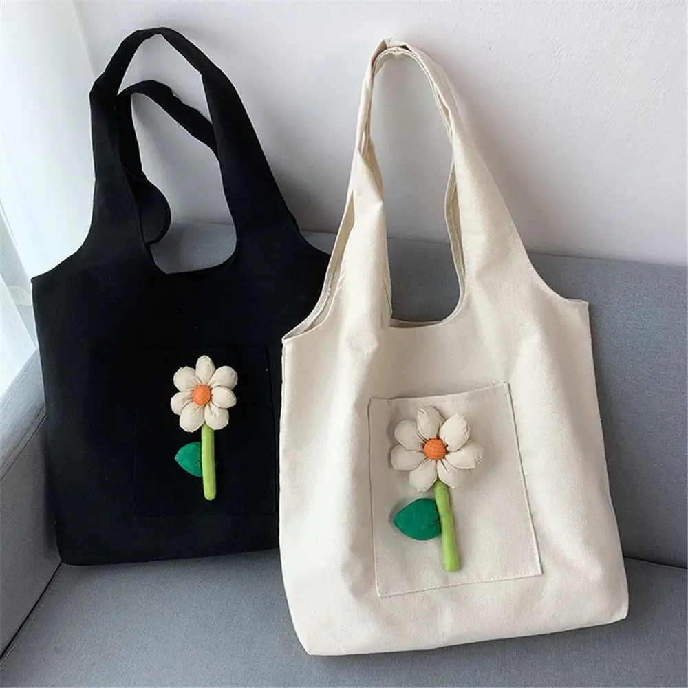 

Cute Flower Print Canvas Shoulder Bags Fashion Simple Women Large Capacity Tote Canvas Handbags 2022 Women Eco Shopping Bag