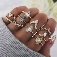 personality ring 10 pieces set water drop gemstone star vintage creativity joint rings jewelry
