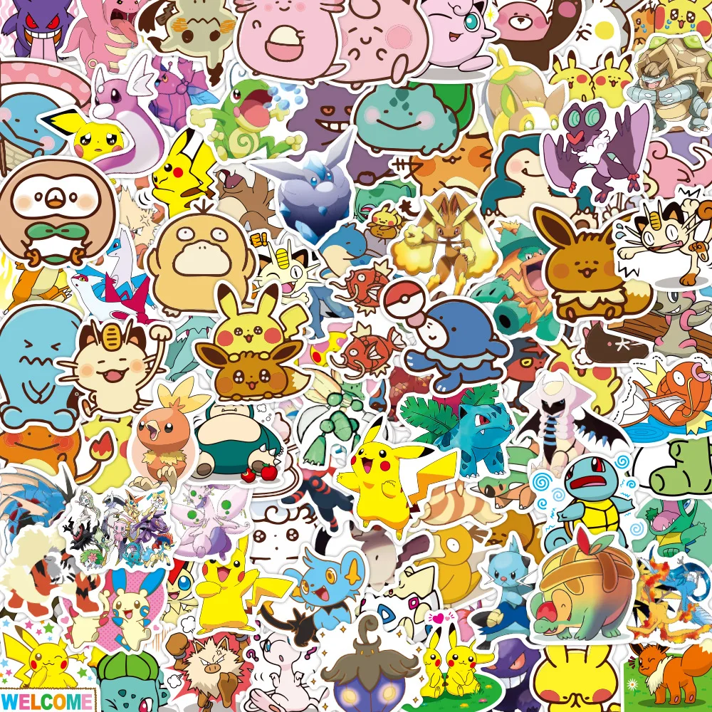 

50pcs Kawaii pokemon Anime Waterproof Stickers Pikachu Skateboard Guitar Suitcase Freezer Motorcycle Graffiti Decal Sticker Gif