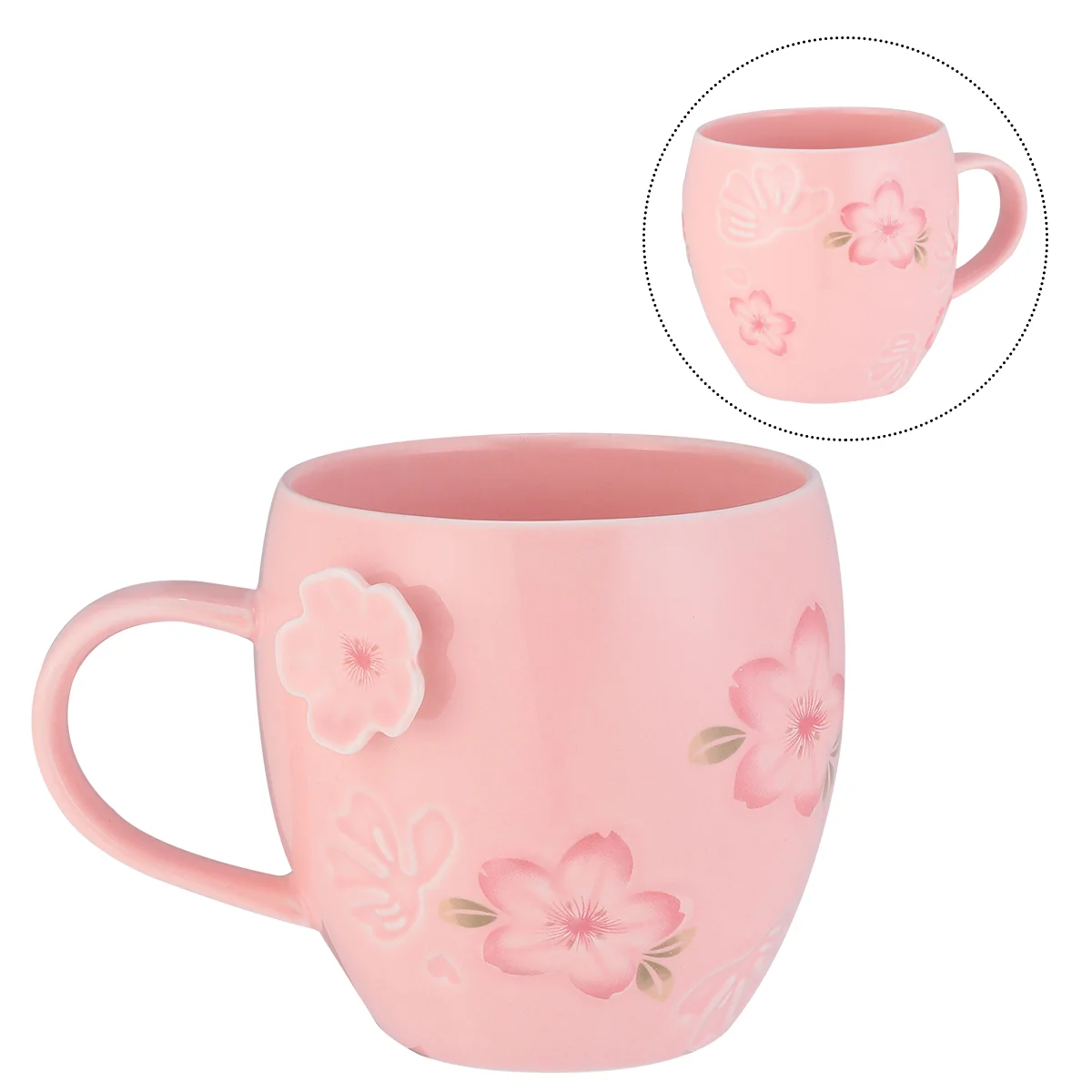 

1 Pc Ceramic Mug Cup Creative Sakura Embossed Cup 400ml (Only Cup)