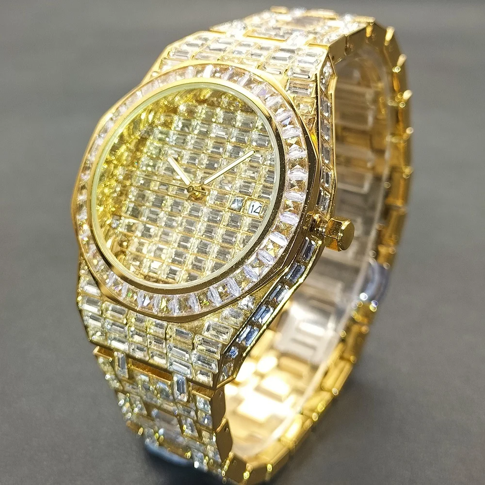 

MISSFOX Watch For Men Luxury Iced Out Stainless Steel Male Quartz Reloj Fashion Diamond Calendar Waterproof Men's Wrist Watches