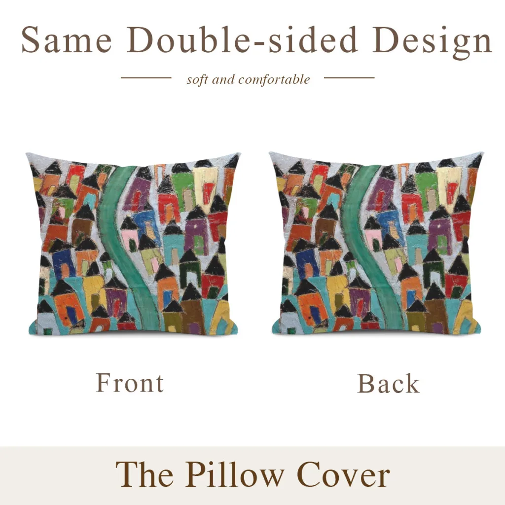 Наволочка для подушки с изображением деревни пятиконечной тержи 45x45 см домашний