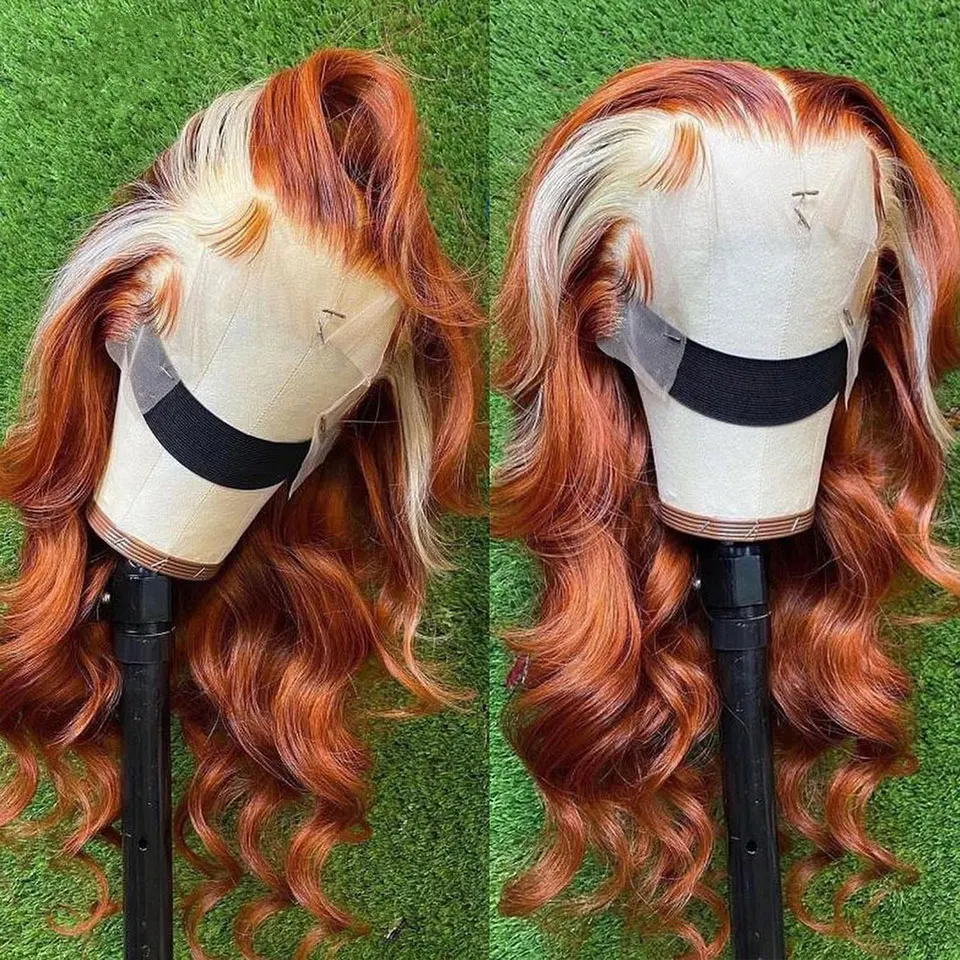 

150% Density Orange Ginger Lace Front Wig 613 Highlight Ombre Blonde 13X4 Lace Frontal Wig Body Wave HD Transparent Lace Wigs