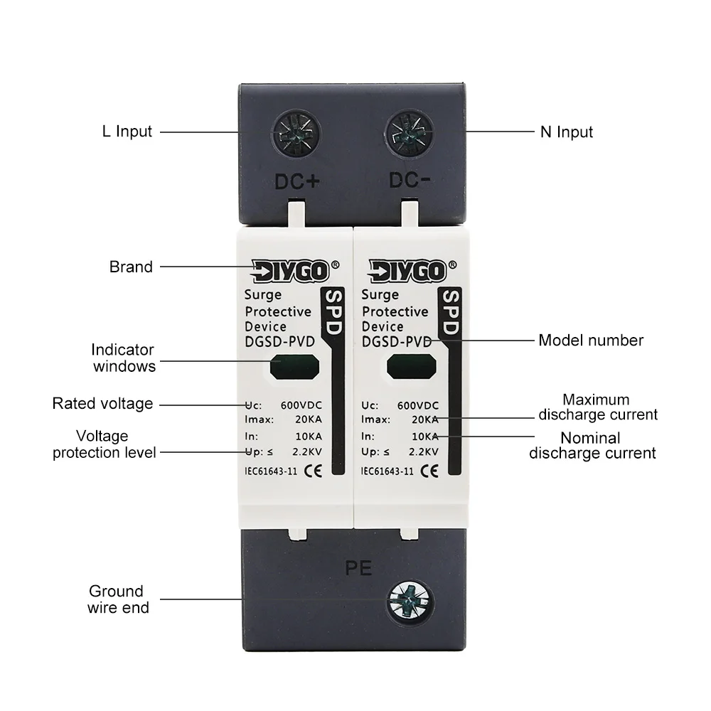 Фото Din-рейка 2P DC SPD 30 ~ 60KA домашний сетевой фильтр низковольтное устройство защиты от молний на открытом воздухе 500 В 600 В 800 В 1000 В №3