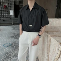 sexy v neck shirts for men 2022 summer short sleeve casual oversized shirt streetwear social party tuxedo blouse male clothing