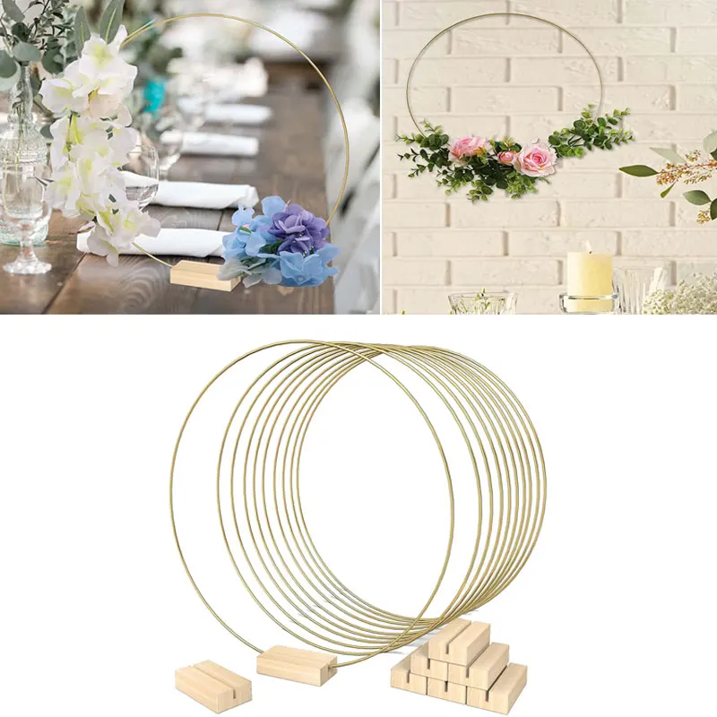 

10 PCS 12 Inch Metal Floral Hoop Centerpieces For Table, Metal Wreath Ring With 10 PCS Place Card Holders For Wedding