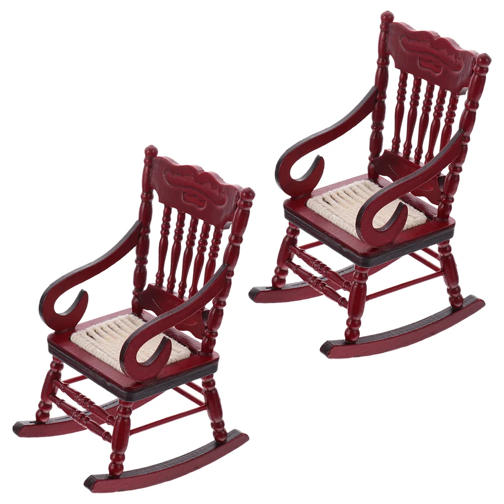 

2pcs Dollhouse Miniature Chair Toys Simulation Mini Rocking Chair Models (Brown)