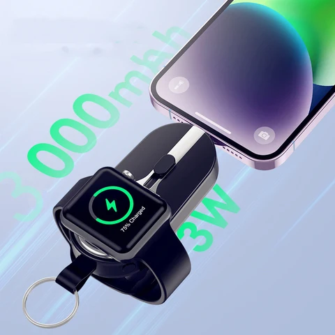 Мини-Power Bank 3000 мАч Беспроводное зарядное устройство для iWatch Apple Watch iPhone 16 15 14 13 12 11 Мини-портативное внешнее зарядное устройство