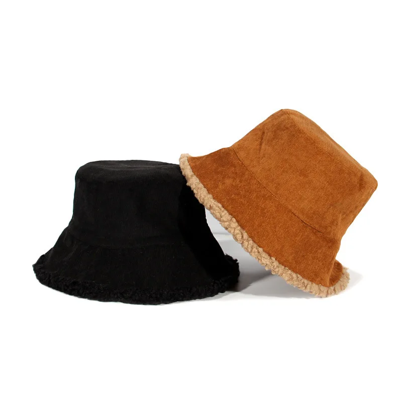 

Reversible Bucket Hats Women Winter Warming Panama Hat Lady Fluffy Corduroy Double-Side Wear Outdoor Fisherman Cap Hat for Women