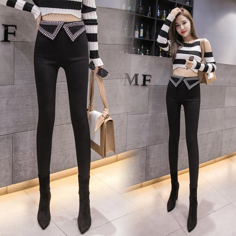 

Women 2022 Spring Autumn New High Elastic Skinny Pencil Pants Female Stretch Vintage High Waist Pants Lady Casual Trousers M19
