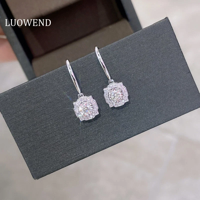 

Серьги LUOWEND из белого золота 18 карат, серьги с настоящими натуральными бриллиантами, модные женские серьги-подвески для женщин, для свадьбы