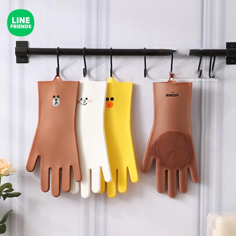 

Linefriends Kitchen Cartoon Silicone Dishwashing Gloves Anime Beown Cony Sally Anti Slip Cleaning Device for Home Use Gift