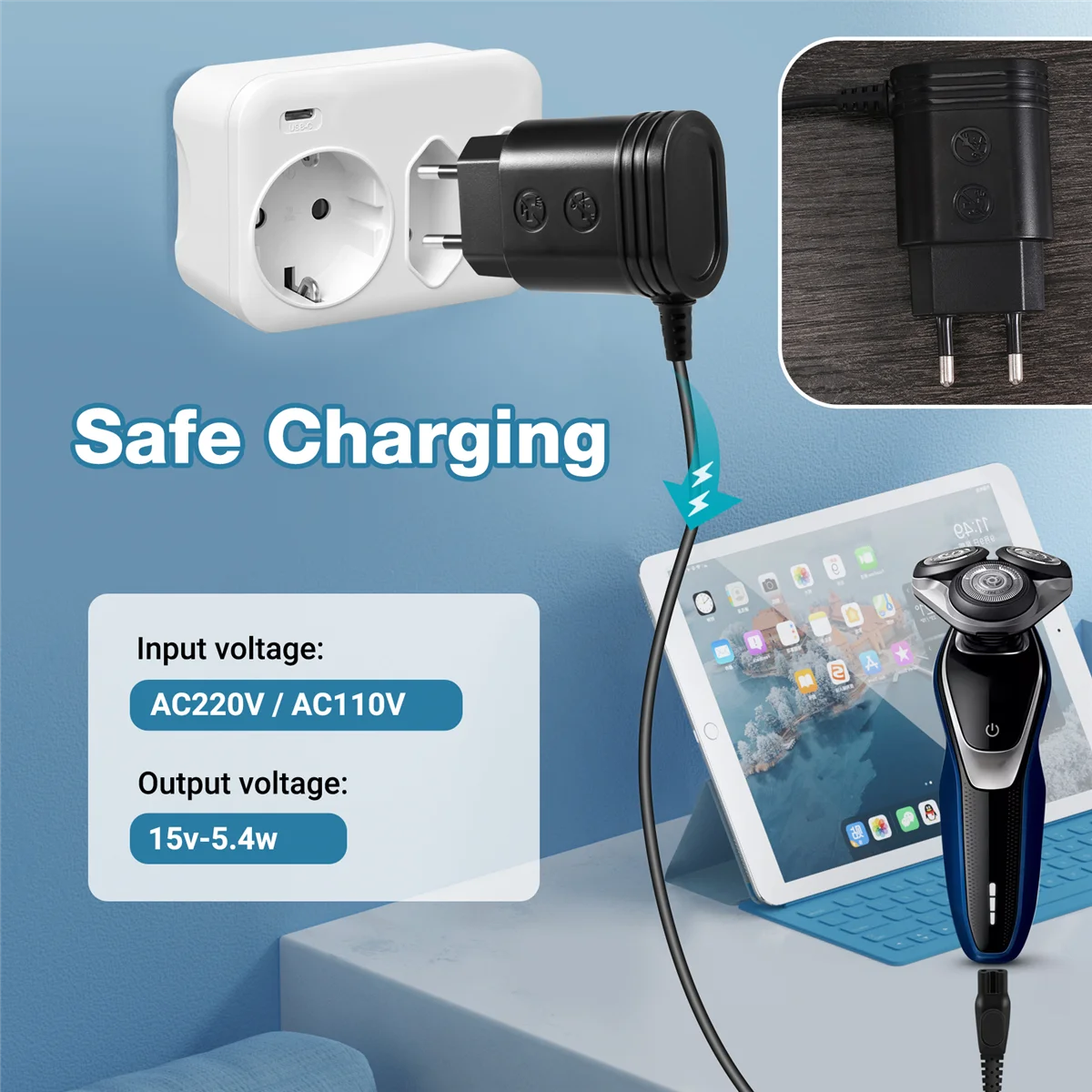 Зарядное устройство с адаптером 15 В для бритвы Philips HQ8505 6070 7310 6090 6071 9020 568 вилкой