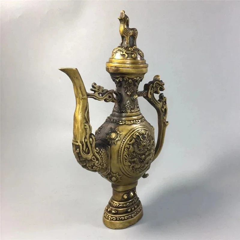 Китайская старая медная коллекция чайник для вина из чистой меди с тыквой