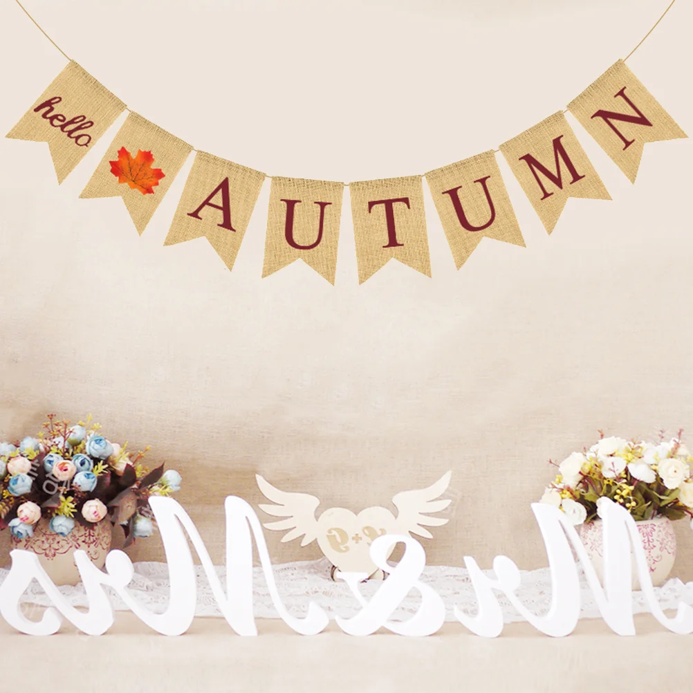 

Banner Autumn Fall Hello Thanksgiving Hanging Garland Maple Leeaves Fireplace Decoration Bunting