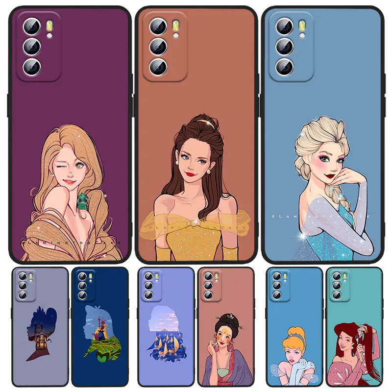 

Beautiful princess Phone Case For OPPO A5 A9 A12 A1K AX7 A72 A52 A31 A53 A53S A73 A93 A94 A74 A16 2018 2020 Black luxury Back