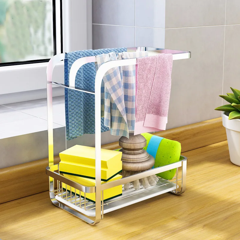 

304 Stainless Steel Kitchen Stand Sink Drainer Rack Wall Mount Rag Sponge Storage Accessories Orgainzer Tools Gadget Container
