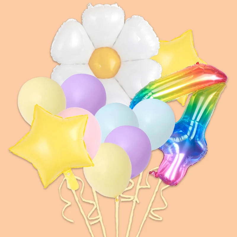 

11pcs White Daisy Flower Balloon Set with 40inch Jelly Numbers Balloon For Children Happy Birthday Party Decoration Kids DIY