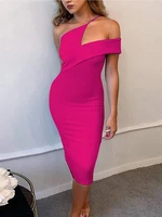 one shoulder bandage dress 2022 new summer rose red bodycon bandage dress women sexy straps party dress club evening outfits