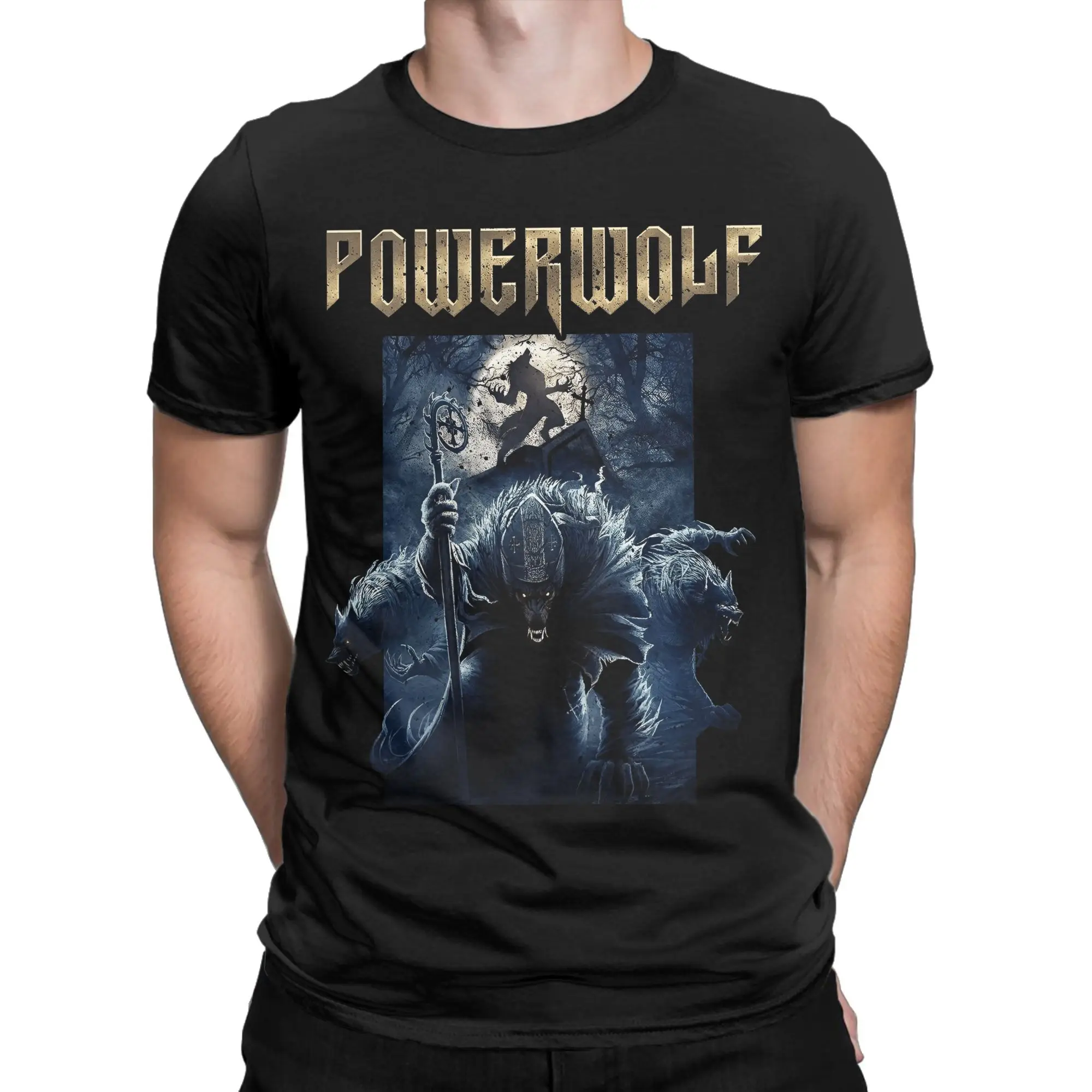 Фото Мужская футболка Powerwolf Band, одежда из чистого хлопка, модные футболки с короткими рукавами и круглым вырезом, идея подарка, футболка №2