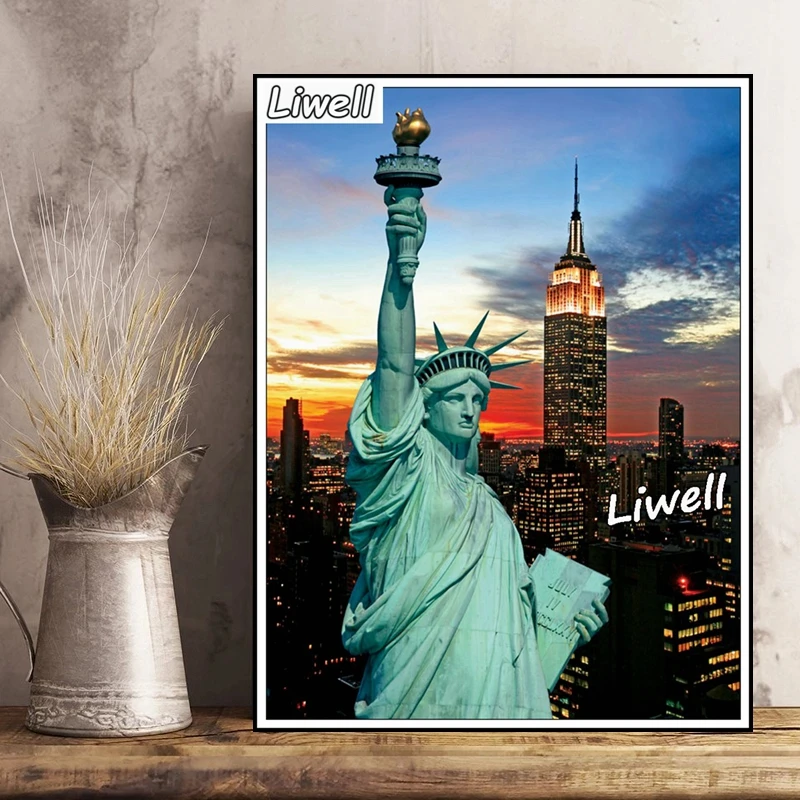 Граффити празднование леди свободы с американским флагом алмазная живопись