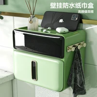 waterproof tissue box creative wall mounted punch free toilet multi function storage mobile phone placement rack storage box